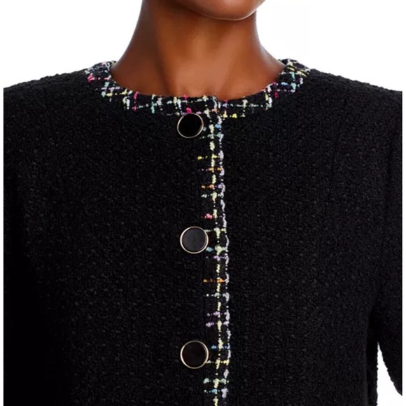 AQUA Tweed Jacket Black Career Button Front Blazer Cropped XS‎ - Picture 4 of 9